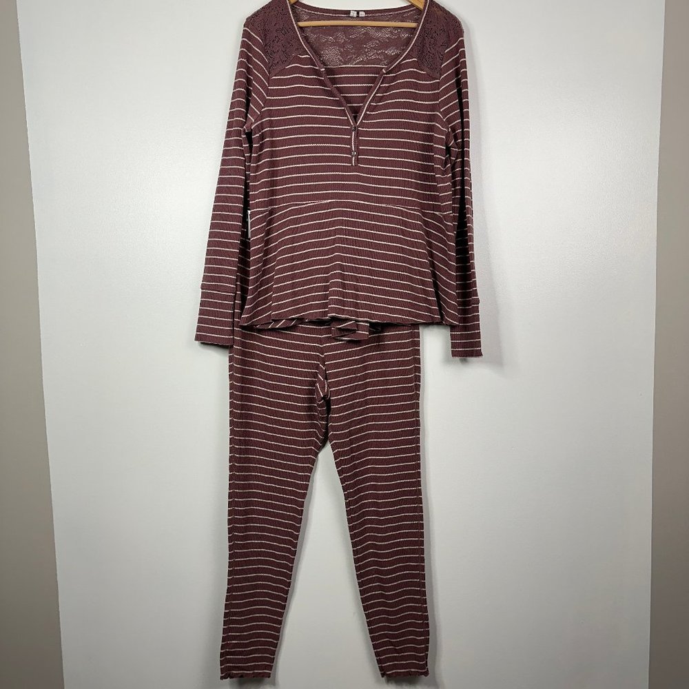 Good + Pure  Anthropologie  Long Sleeve Pajama Lounge Set  Stripe Purple  Medium